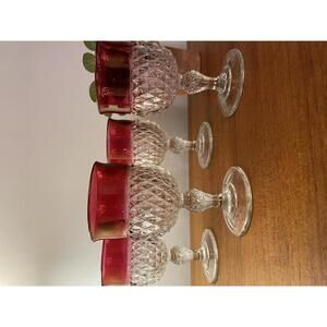 SOLD: Vintage Indiana Glass Ruby Red Diamond Point Wine Glasses | Set of 4